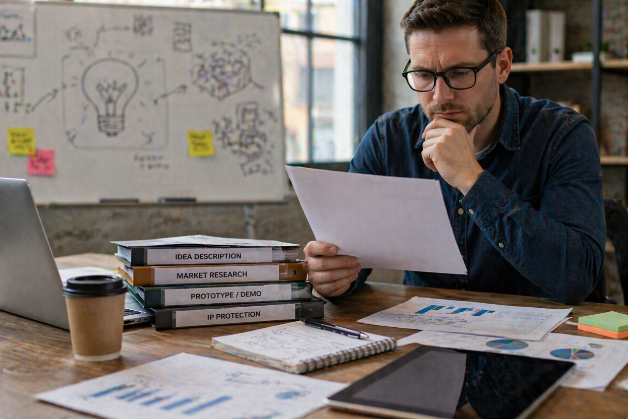 An inventor is going over the requirements for licensing a product idea