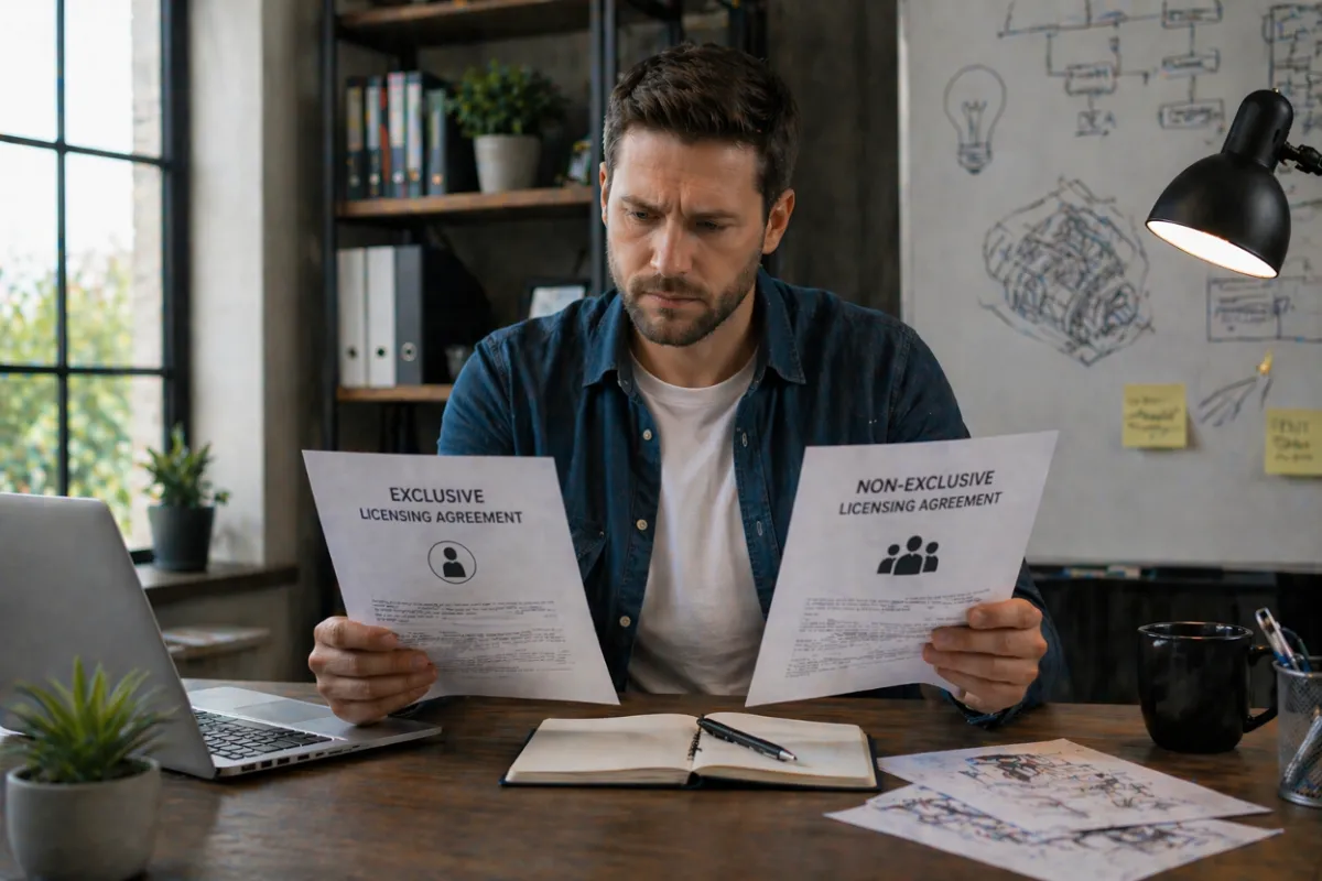 An inventor trying to decide between an exclusive and non-exclusive licensing agreement.